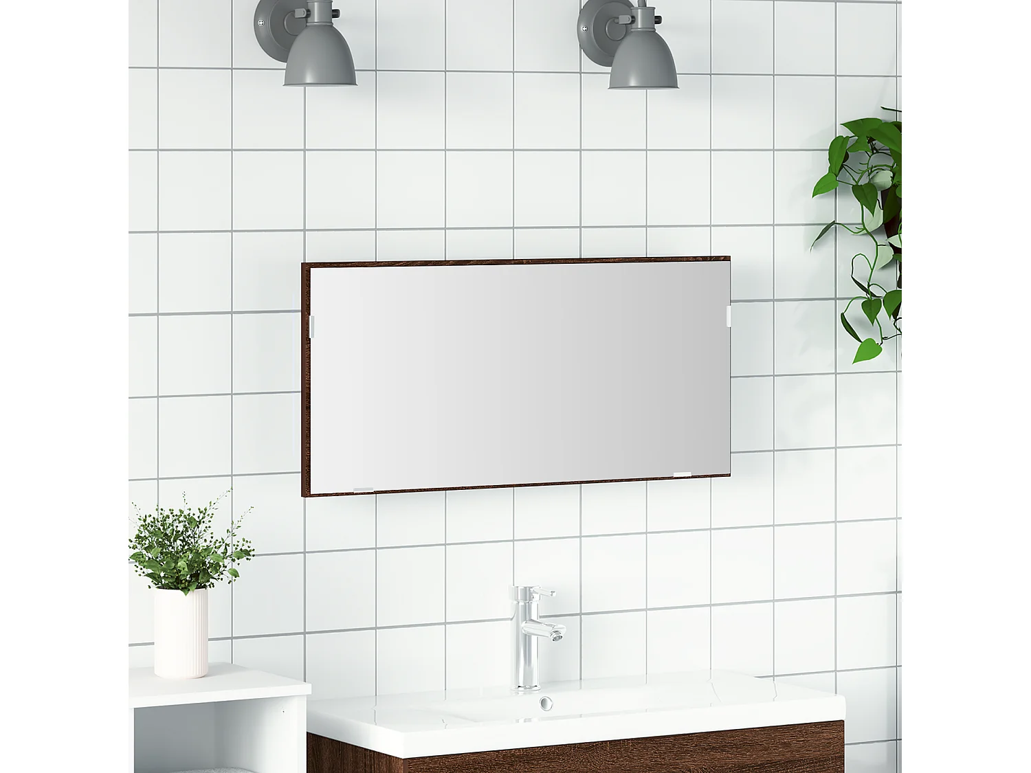 Meuble Miroir de Salle de Bain avec Lumière LED Chêne Brun 80x37 cm