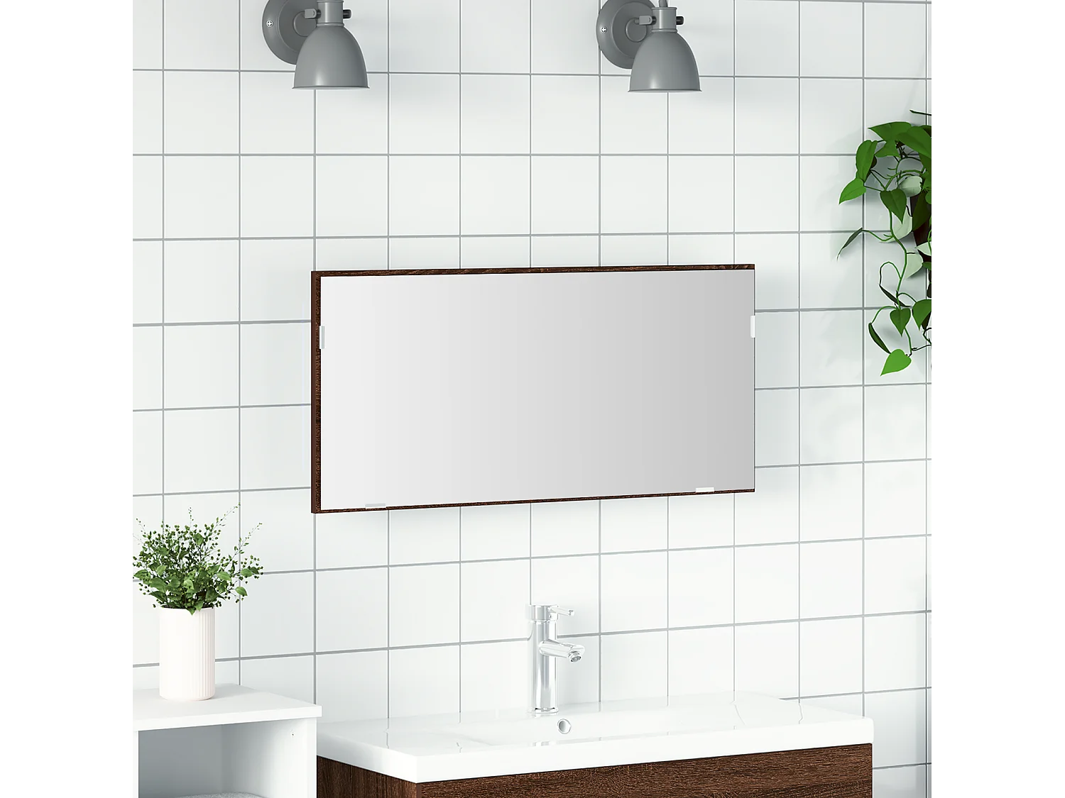 Meuble Miroir de Salle de Bain avec Lumière LED Chêne Brun 80x37 cm