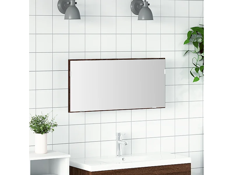 Meuble Miroir de Salle de Bain avec Lumière LED Chêne Brun 80x37 cm