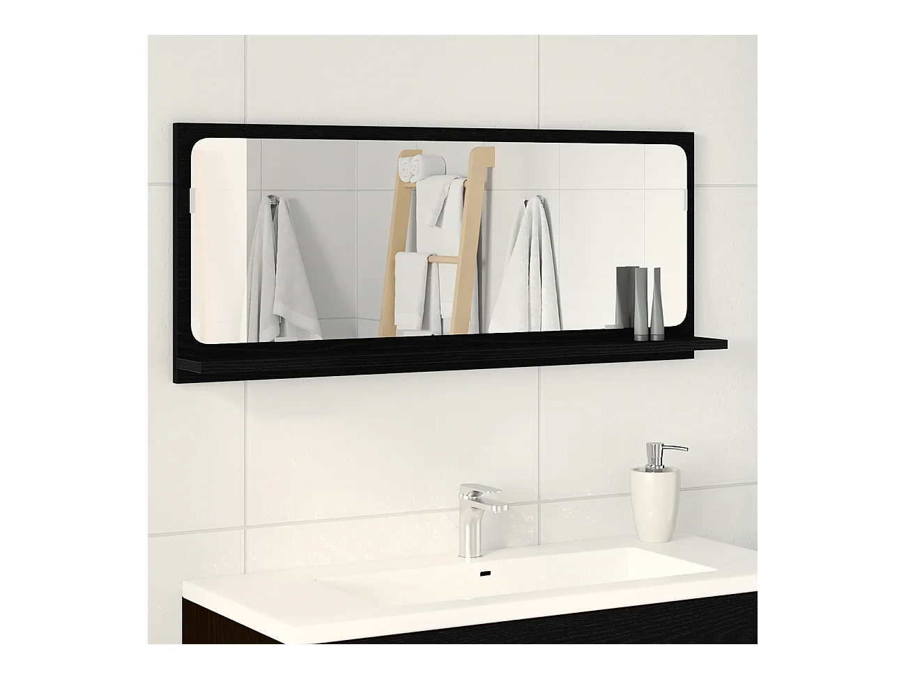 Espejo de baño de roble negro 90x10,5x37 cm en madera compuesta