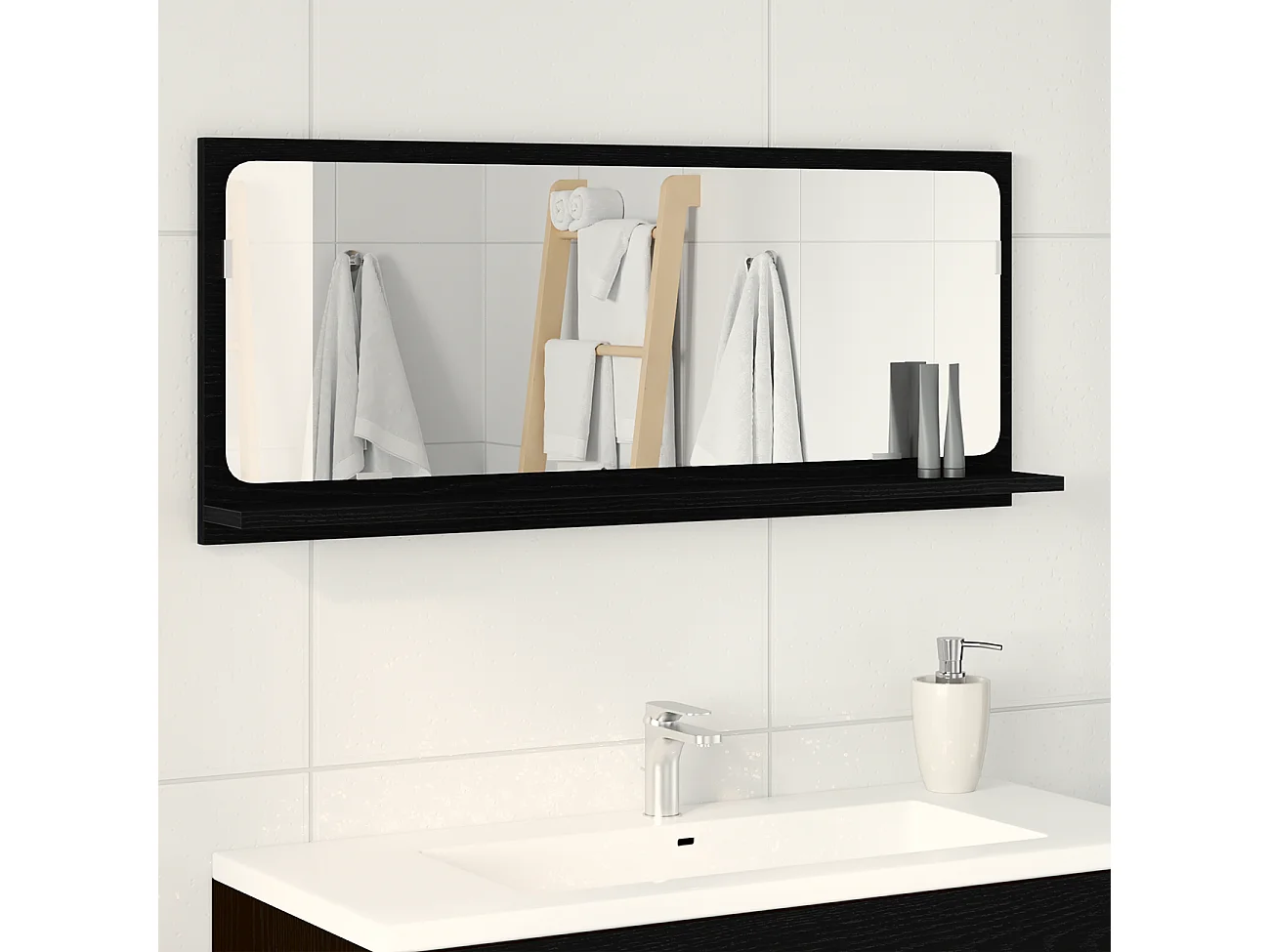 Miroir de salle de bain en chêne noir 90x10,5x37 cm en bois composite