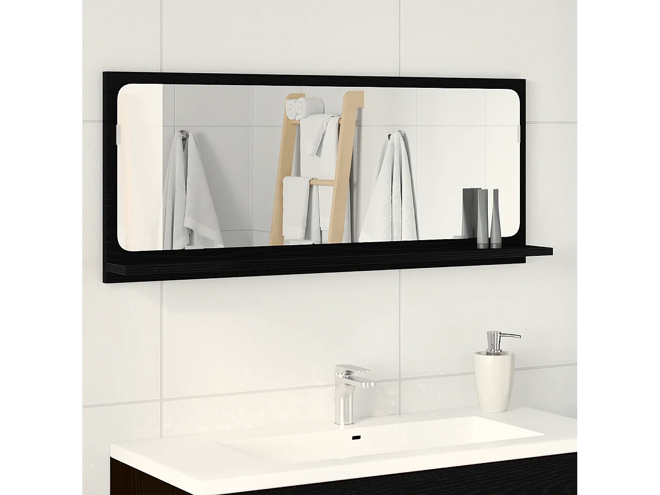 Zwarte eiken badkamerspiegel 90x10,5x37 cm in composiet hout