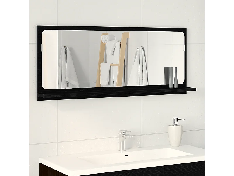 Zwarte eiken badkamerspiegel 90x10,5x37 cm in composiet hout