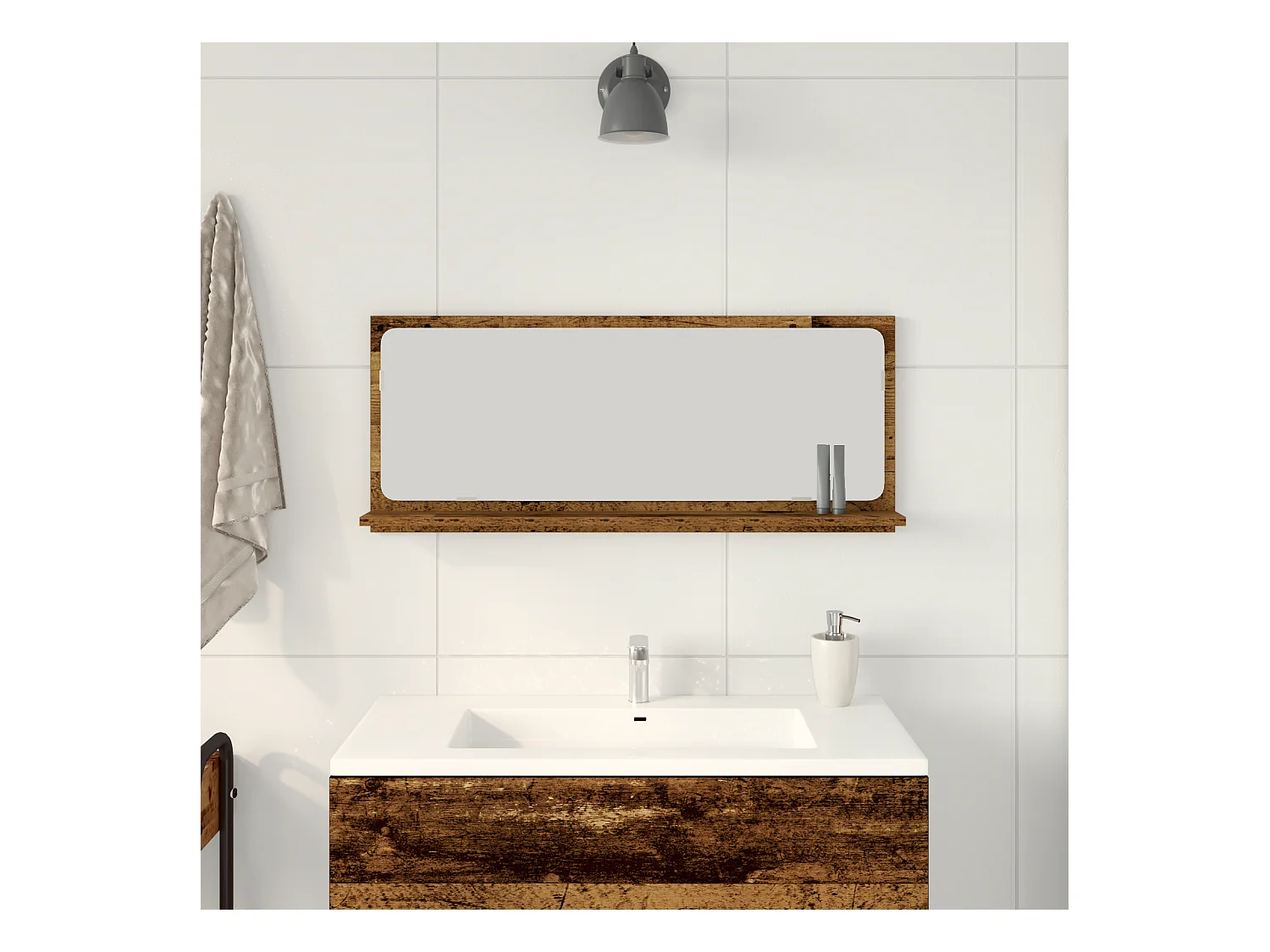 Espejo de baño de madera antigua 90x10,5x37 cm en madera de ingeniería