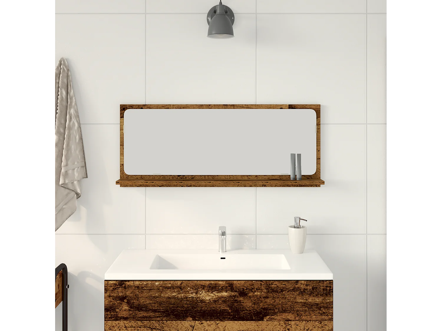 Miroir de Salle de Bain Bois Ancien 90x10,5x37 cm en bois d'ingénierie