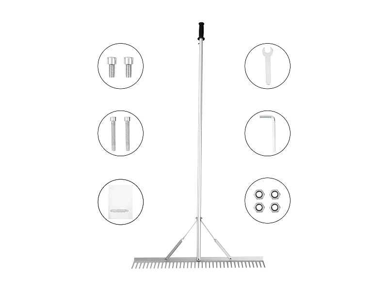 Rastrello da Giardino, SucceBuy Rastrello da Paesaggio di 91,5 cm, Testa in Alluminio con Manico Regolabile di 191,5 cm