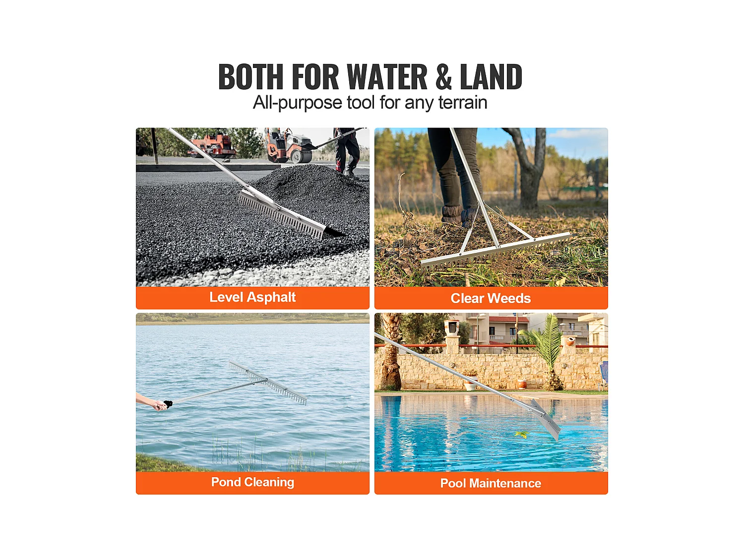 Râteau de Jardin, SucceBuy Râteau à Paysage de 91,5 cm, Tête en Aluminium avec Manche Réglable de 191,5 cm