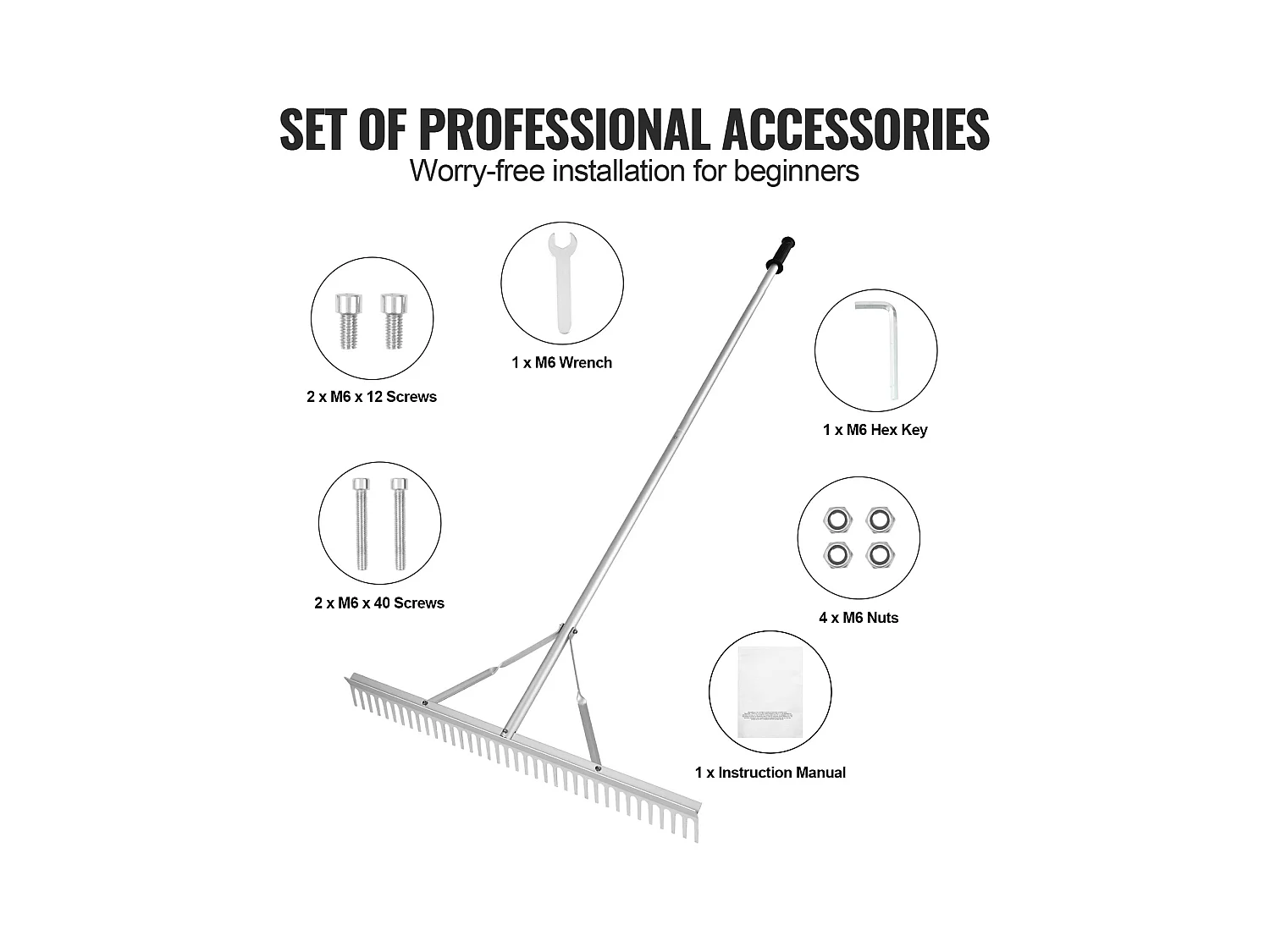 Râteau de Jardin, SucceBuy Râteau à Paysage de 91,5 cm, Tête en Aluminium avec Manche Réglable de 191,5 cm