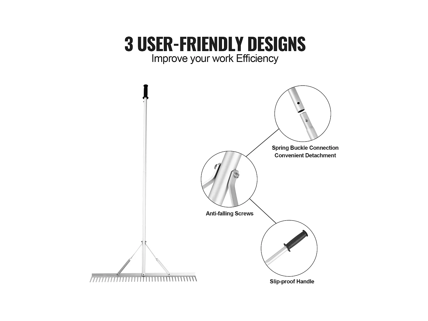 Râteau de Jardin, SucceBuy Râteau à Paysage de 91,5 cm, Tête en Aluminium avec Manche Réglable de 191,5 cm
