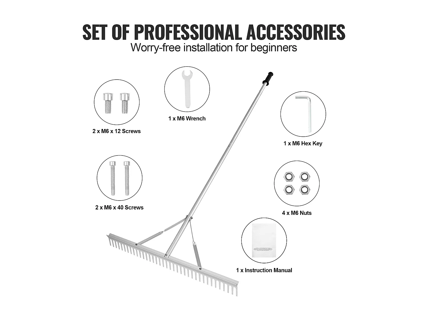 Râteau de Jardin, SucceBuy Râteau à Paysage de 91,5 cm, Tête en Aluminium avec Manche Réglable de 191,5 cm