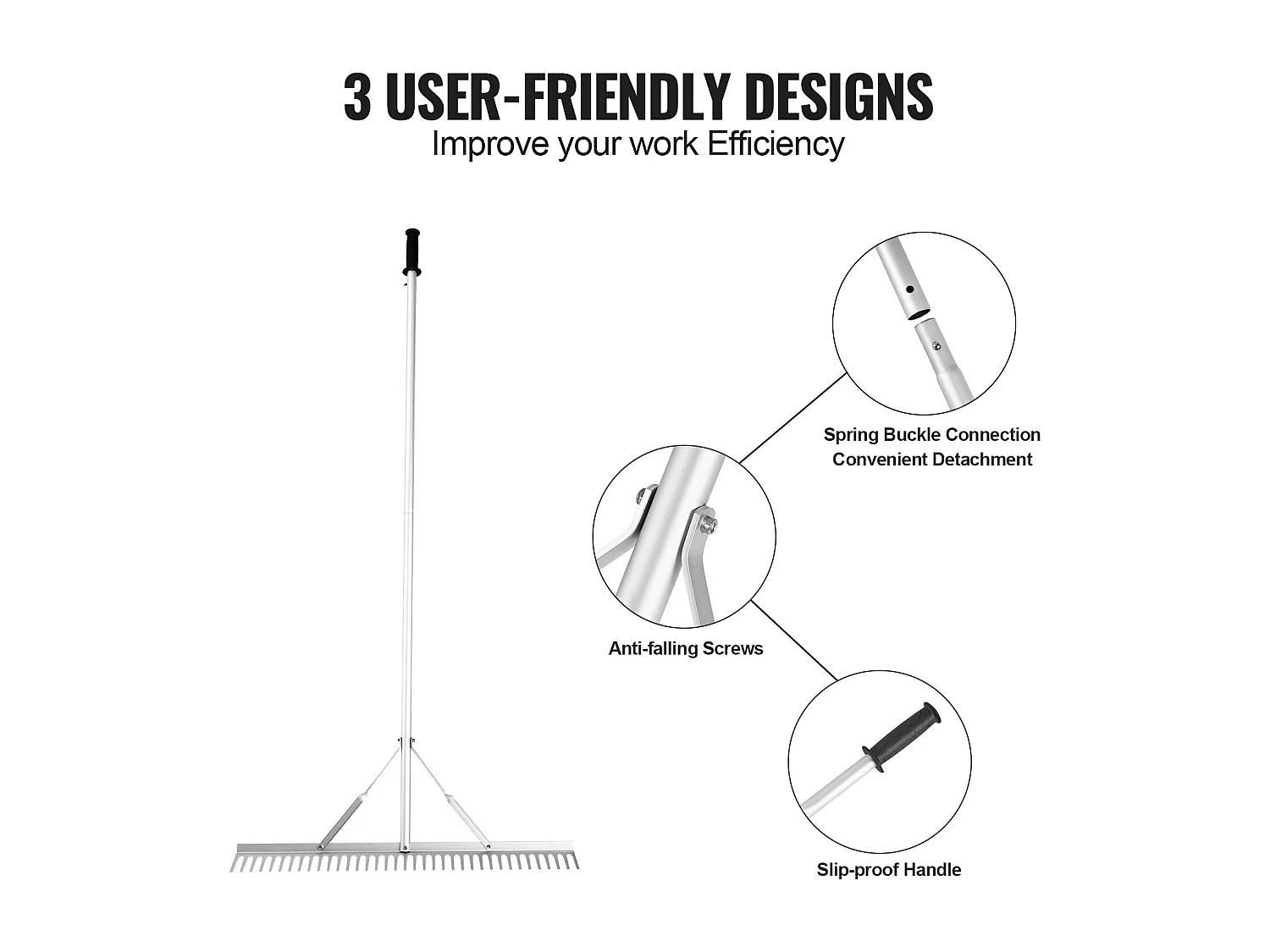 Râteau de Jardin, SucceBuy Râteau à Paysage de 91,5 cm, Tête en Aluminium avec Manche Réglable de 191,5 cm