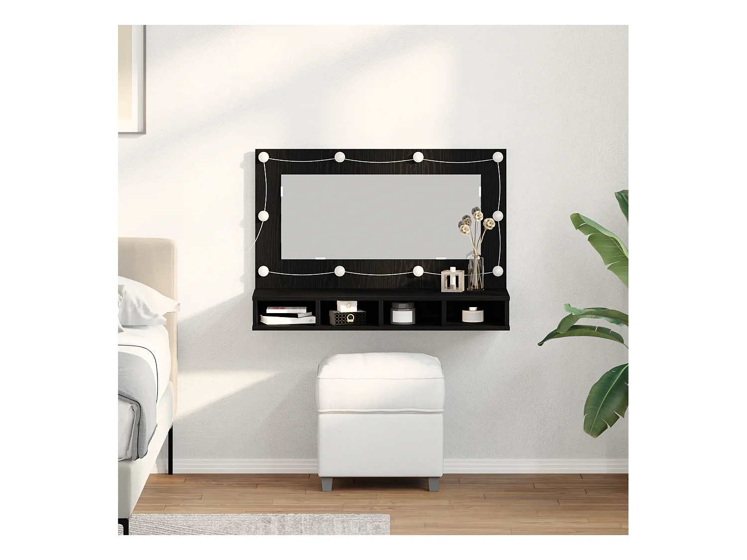 Cabinet Miroir LED en Chêne Noir - 90x31.5x62 cm