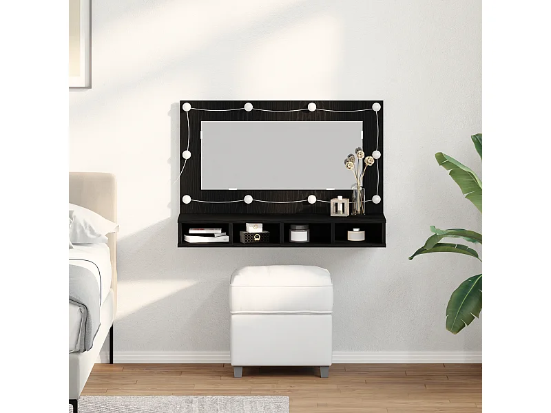 Cabinet Miroir LED en Chêne Noir - 90x31.5x62 cm