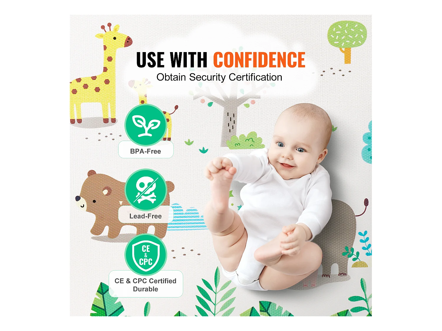 Tappeto Gioco per Neonati, SucceBuy Tappeto Gioco per Neonati 140 × 210 cm, Morbido con Superficie per Gattonamento su 2 Lati