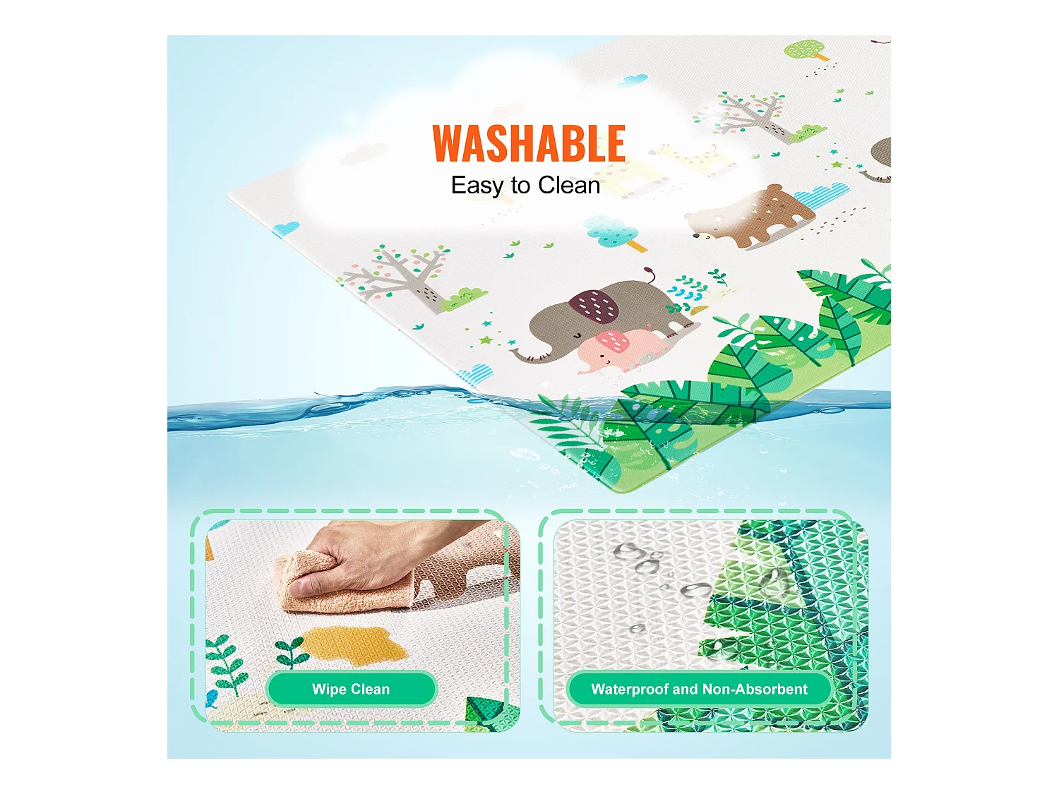 Tappeto Gioco per Neonati, SucceBuy Tappeto Gioco per Neonati 140 × 210 cm, Morbido con Superficie per Gattonamento su 2 Lati