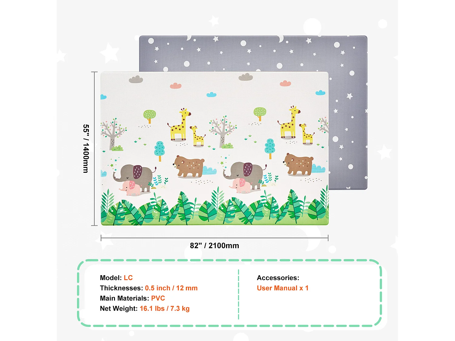 Alfombra de Juego para Bebés, SucceBuy Alfombra de Juego para Bebés 140 × 210 cm, Suave con Superficie de Gateo en 2 Lados