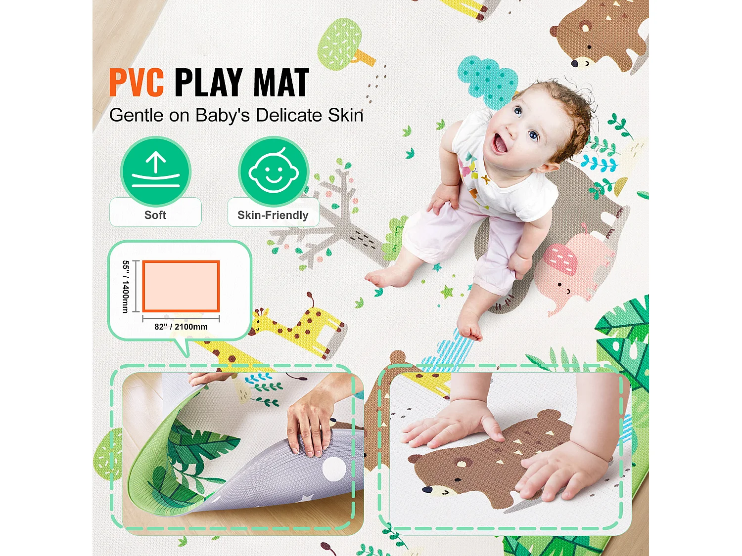 Alfombra de Juego para Bebés, SucceBuy Alfombra de Juego para Bebés 140 × 210 cm, Suave con Superficie de Gateo en 2 Lados