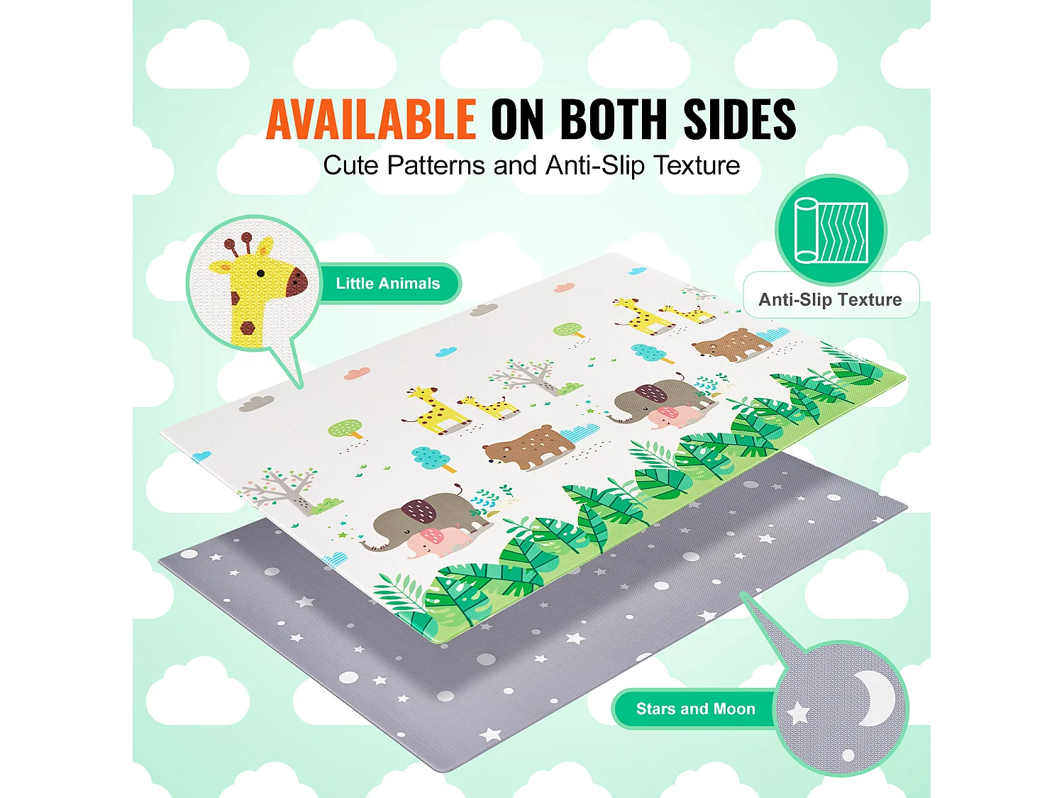 Alfombra de Juego para Bebés, SucceBuy Alfombra de Juego para Bebés 140 × 210 cm, Suave con Superficie de Gateo en 2 Lados