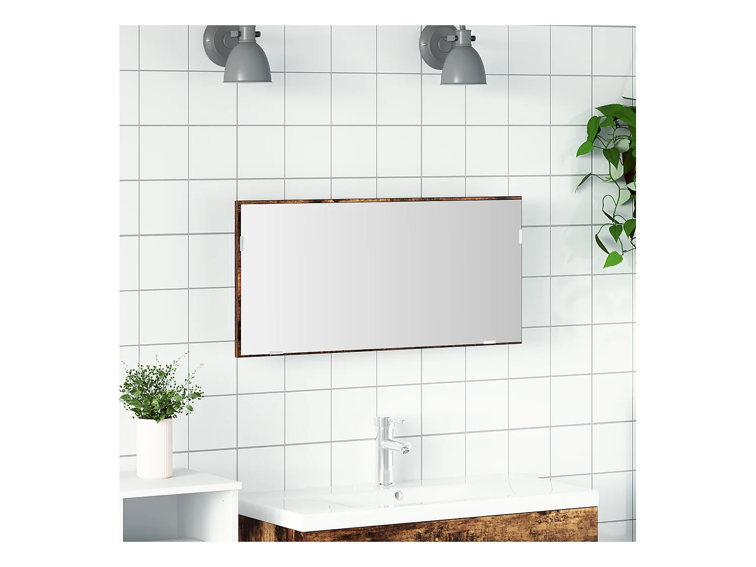 Cabinet de miroir de salle de bain avec lumière LED Chêne fumé 80x37 cm