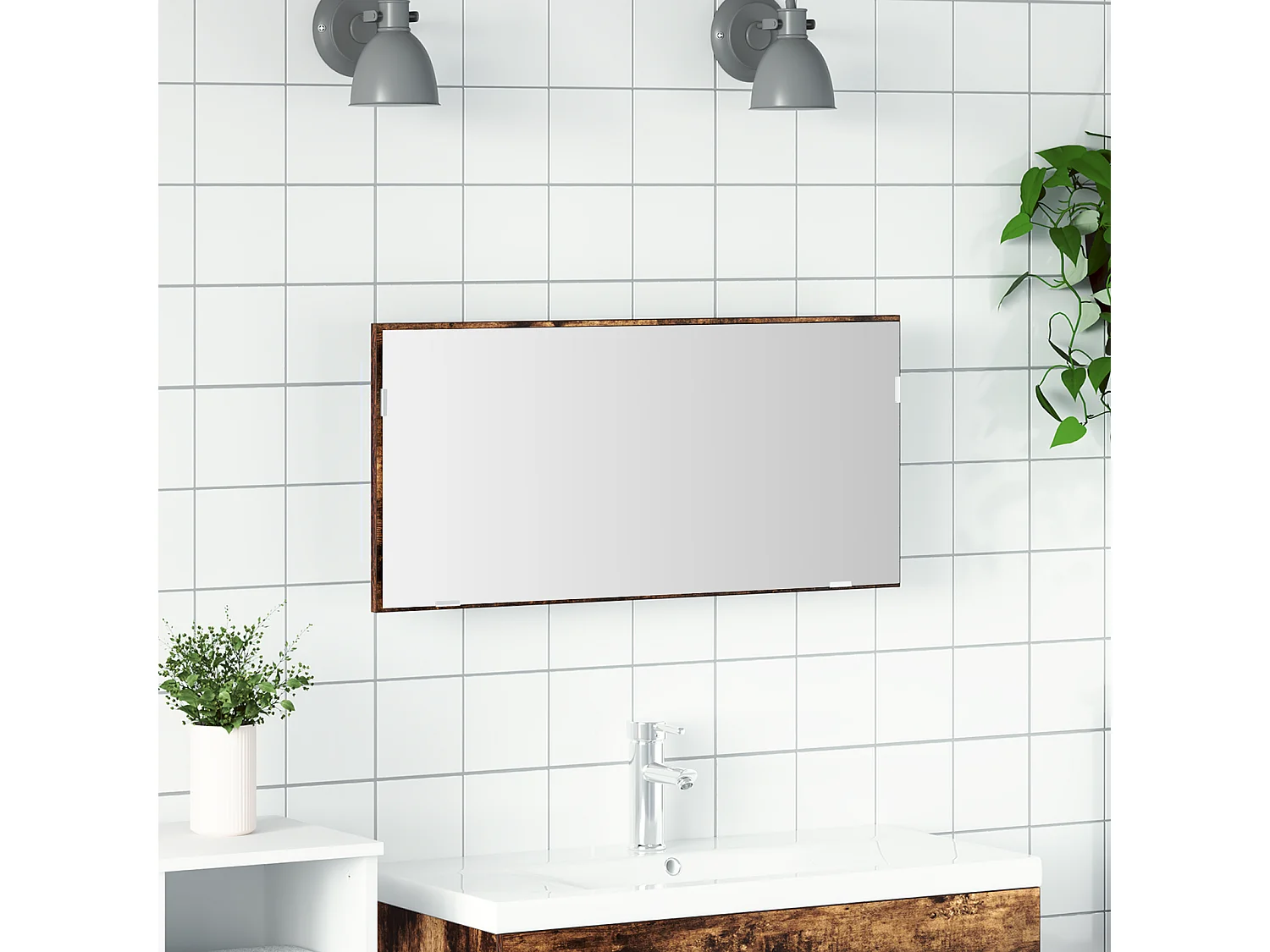 Cabinet de miroir de salle de bain avec lumière LED Chêne fumé 80x37 cm