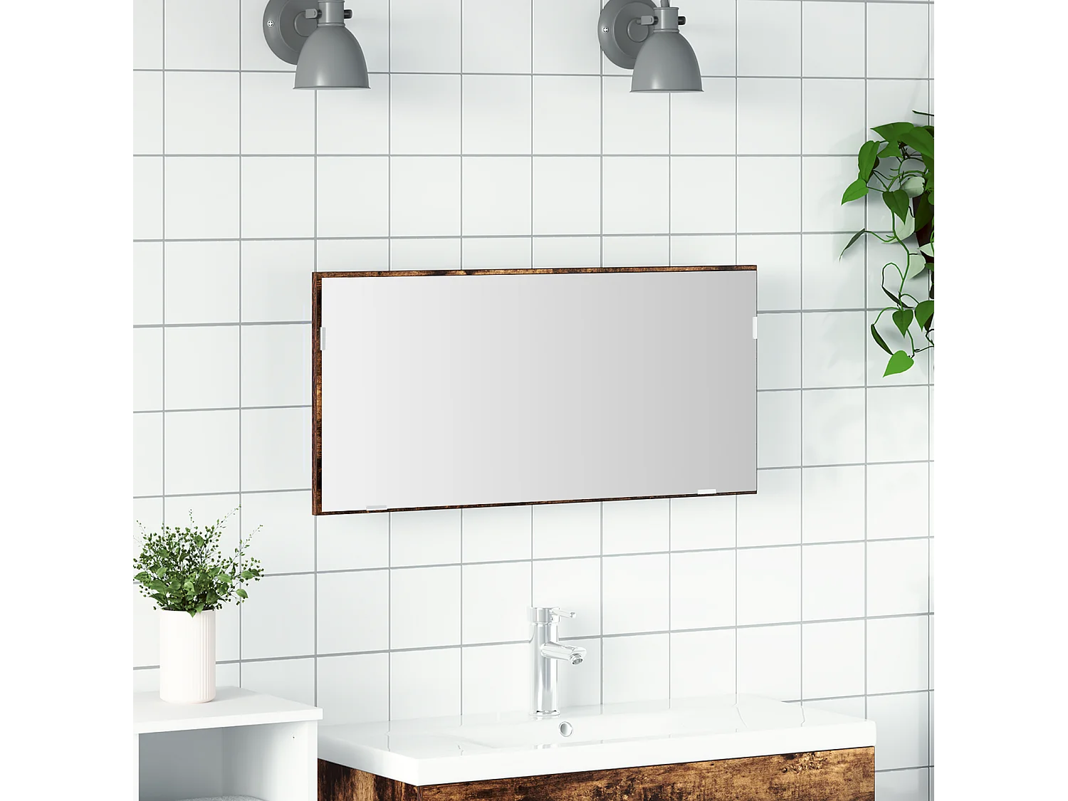 Cabinet de miroir de salle de bain avec lumière LED Chêne fumé 80x37 cm