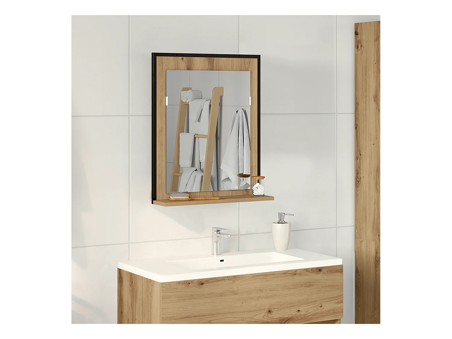 Badkamerspiegel Eiken handgemaakt 50x12x60 cm in bewerkt hout