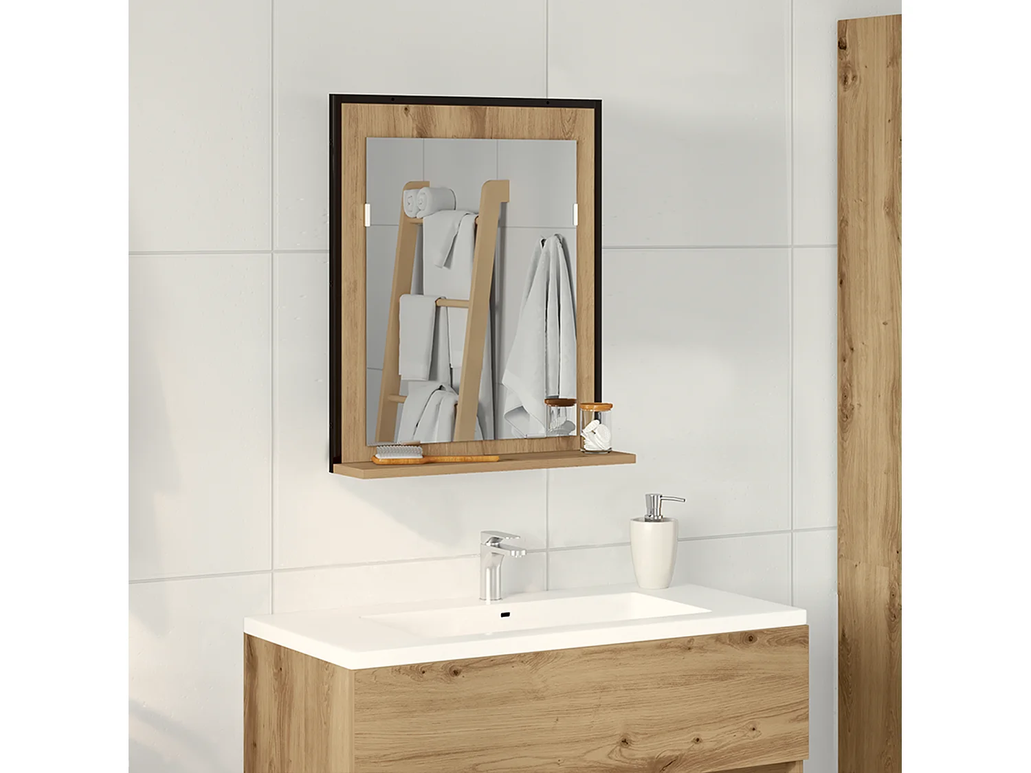 Miroir de salle de bain Chêne artisanal 50x12x60 cm en bois d'ingénierie