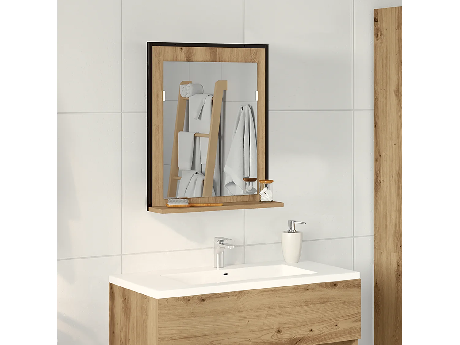 Miroir de salle de bain Chêne artisanal 50x12x60 cm en bois d'ingénierie