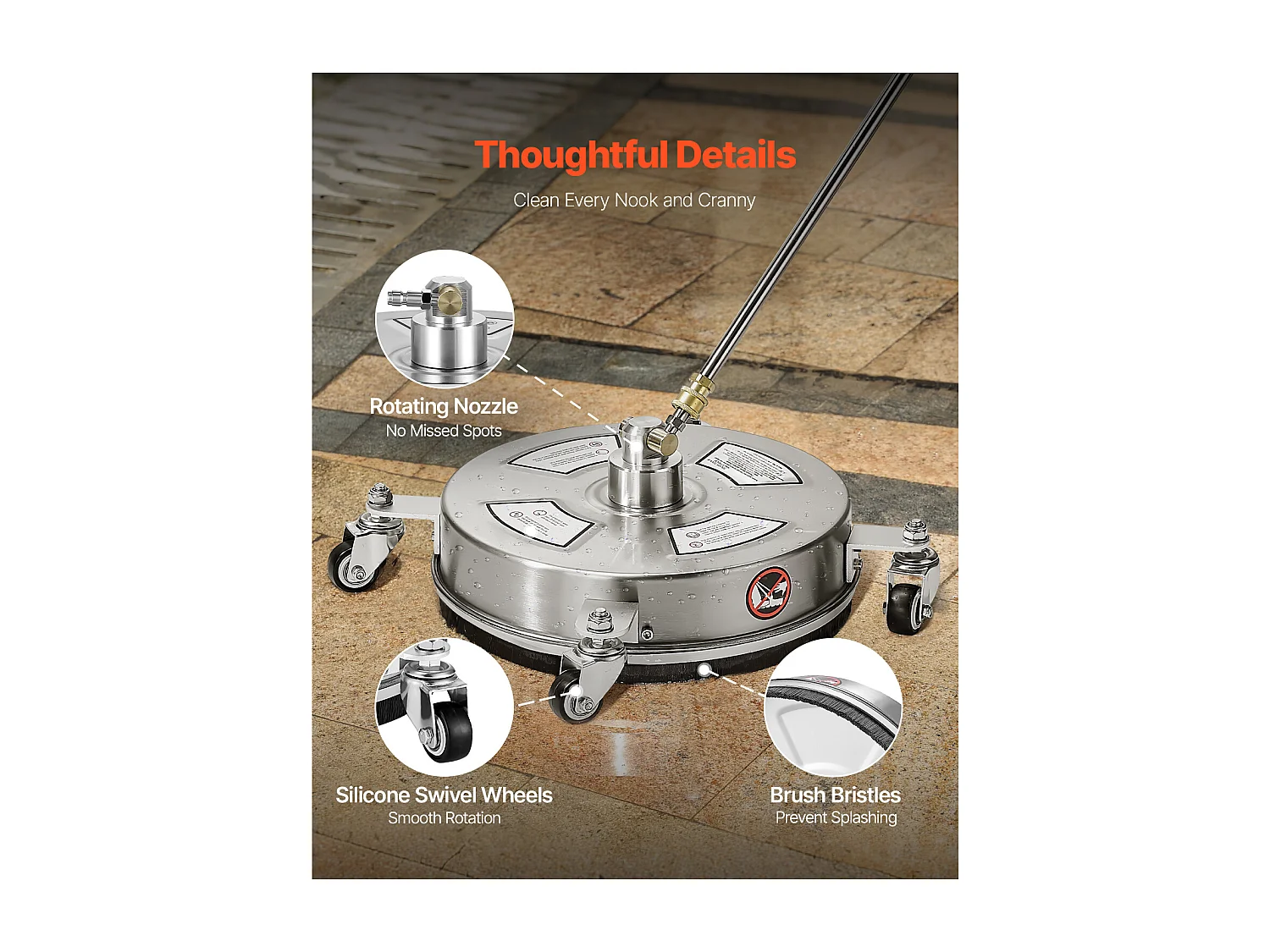 Nettoyeur pour Surfaces, SucceBuy Nettoyeur de Surface à Pression 35.56 cm, 27.58 MPa max, 4 Roues, 2 Baguettes Allongées