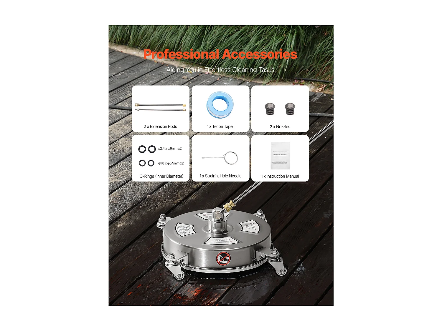 Nettoyeur pour Surfaces, SucceBuy Nettoyeur de Surface à Pression 35.56 cm, 27.58 MPa max, 4 Roues, 2 Baguettes Allongées