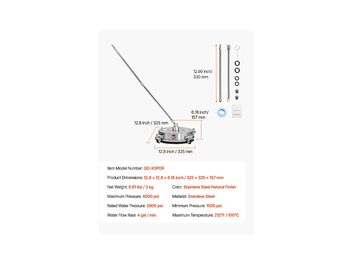Nettoyeur pour Surfaces, SucceBuy Nettoyeur de Surface à Pression 35.56 cm, 27.58 MPa max, 4 Roues, 2 Baguettes Allongées