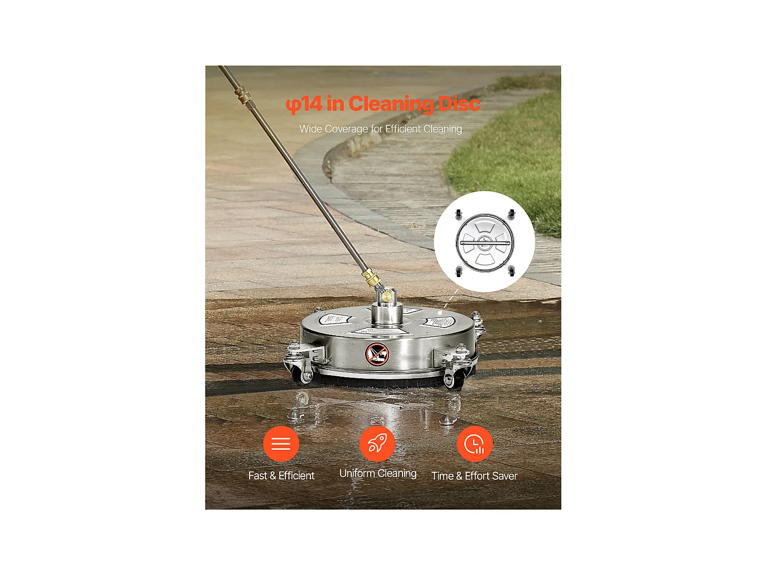 Nettoyeur pour Surfaces, SucceBuy Nettoyeur de Surface à Pression 35.56 cm, 27.58 MPa max, 4 Roues, 2 Baguettes Allongées