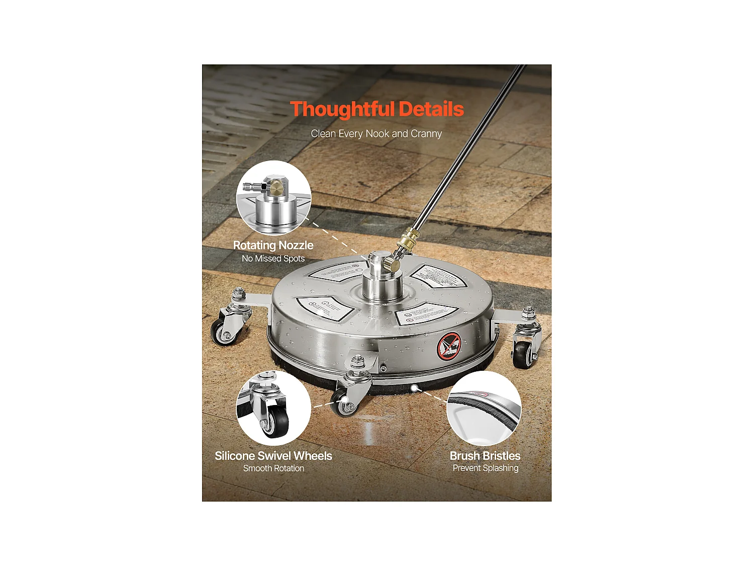 Nettoyeur pour Surfaces, SucceBuy Nettoyeur de Surface à Pression 35.56 cm, 27.58 MPa max, 4 Roues, 2 Baguettes Allongées