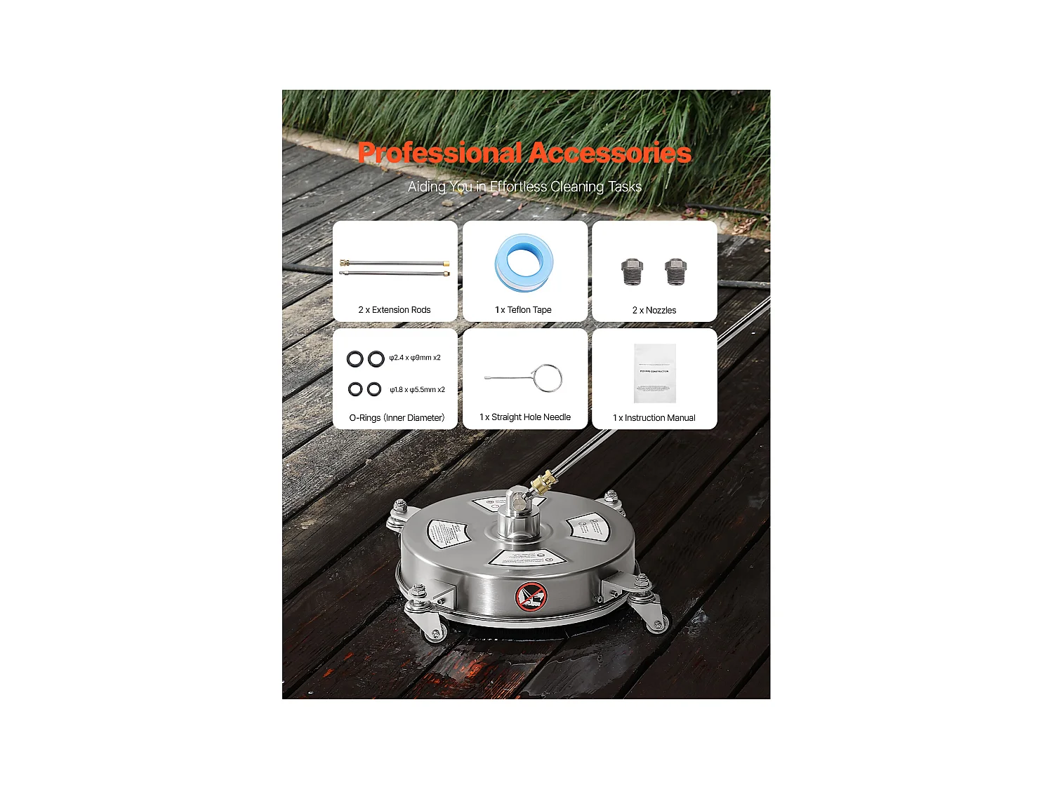 Nettoyeur pour Surfaces, SucceBuy Nettoyeur de Surface à Pression 35.56 cm, 27.58 MPa max, 4 Roues, 2 Baguettes Allongées