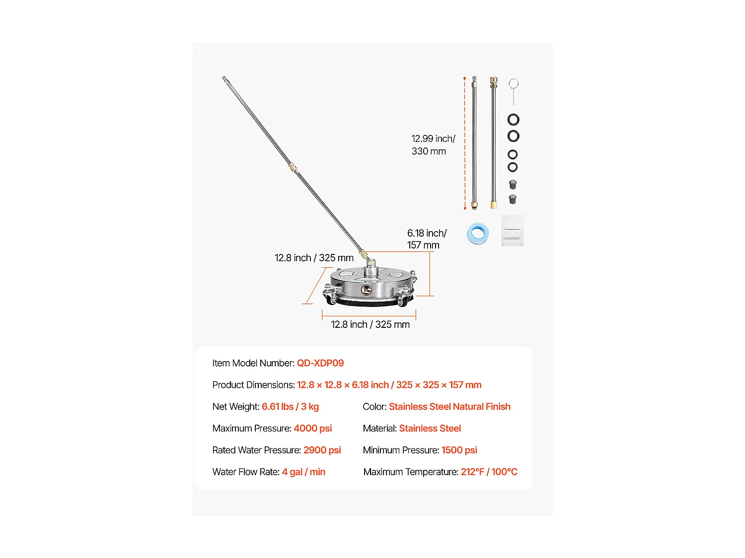 Nettoyeur pour Surfaces, SucceBuy Nettoyeur de Surface à Pression 35.56 cm, 27.58 MPa max, 4 Roues, 2 Baguettes Allongées