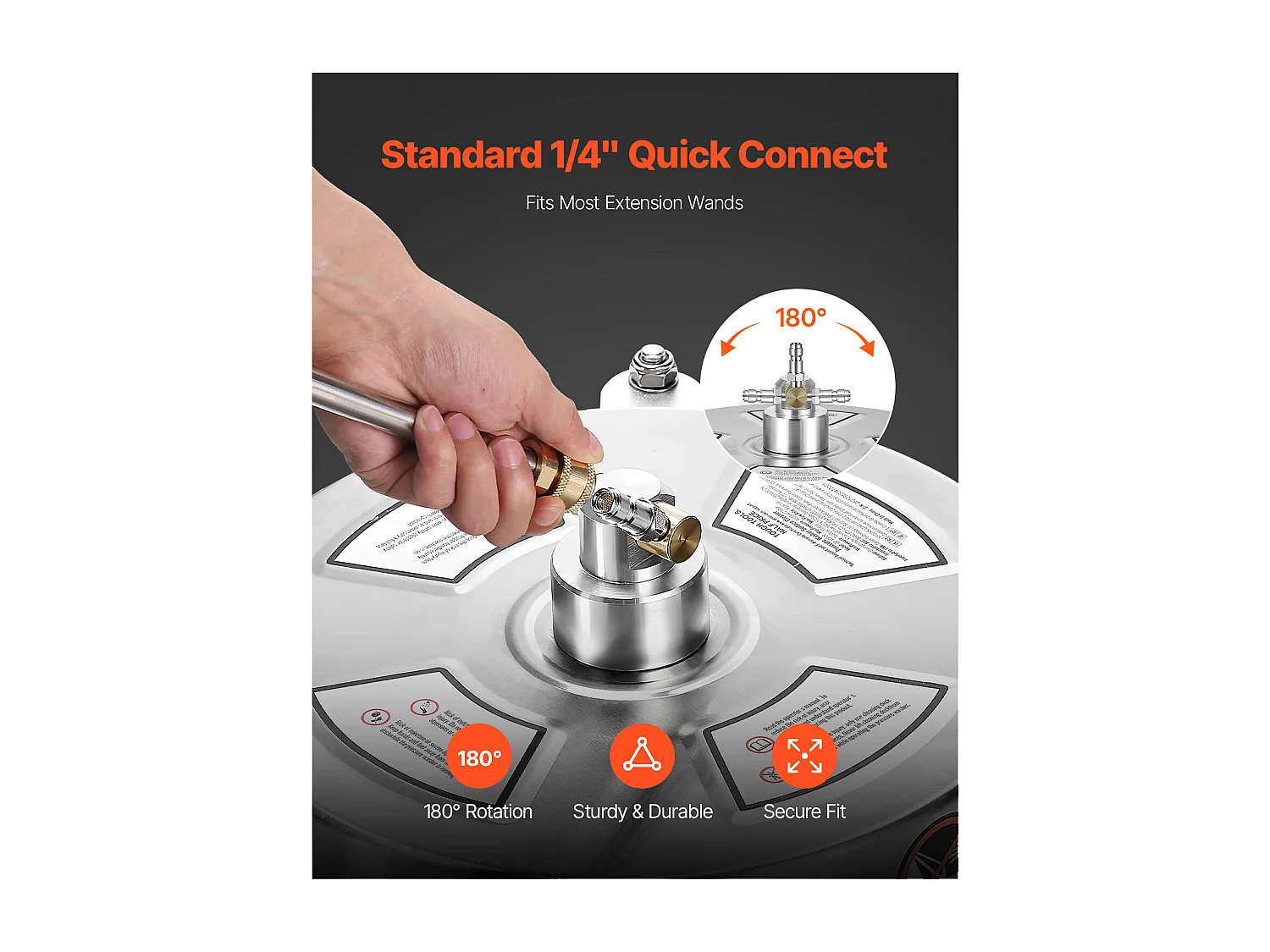 Nettoyeur pour Surfaces, SucceBuy Nettoyeur de Surface à Pression 35.56 cm, 27.58 MPa max, 4 Roues, 2 Baguettes Allongées