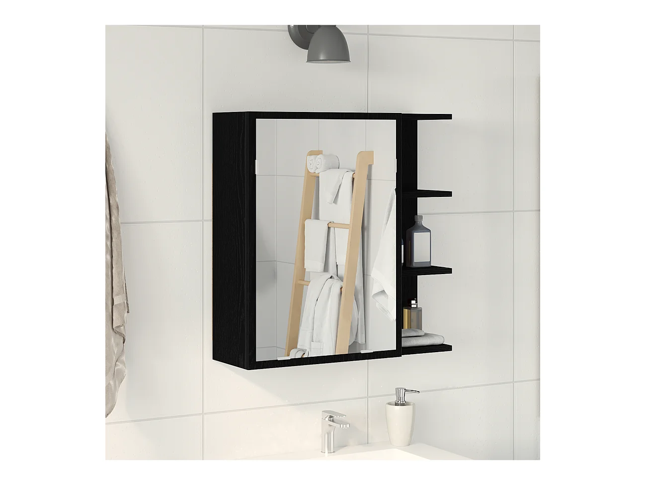 Mobiletto con specchio per bagno - Rovere nero 62,5x20,5x64 cm in legno ingegnerizzato