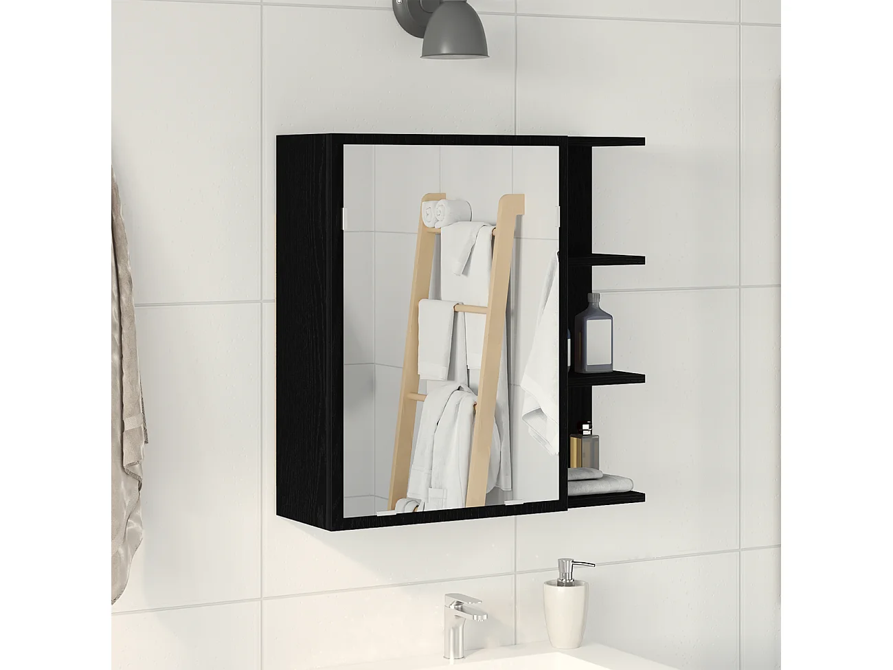 Armoire Miroir de Salle de Bain - Chêne Noir 62,5x20,5x64cm en Bois d'ingénierie