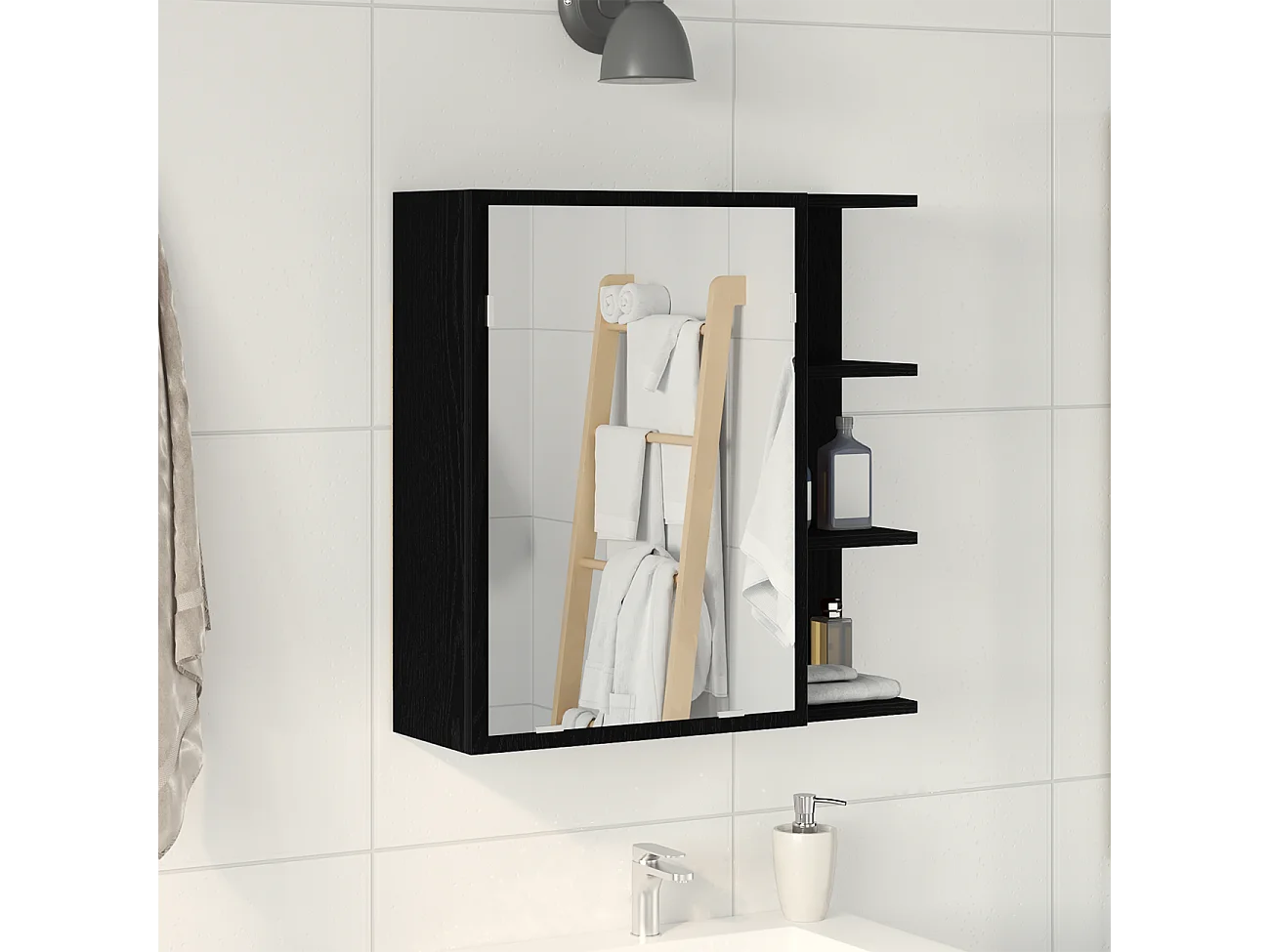 Badkamerspiegelkast - Zwarte eik 62,5x20,5x64cm bewerkt hout