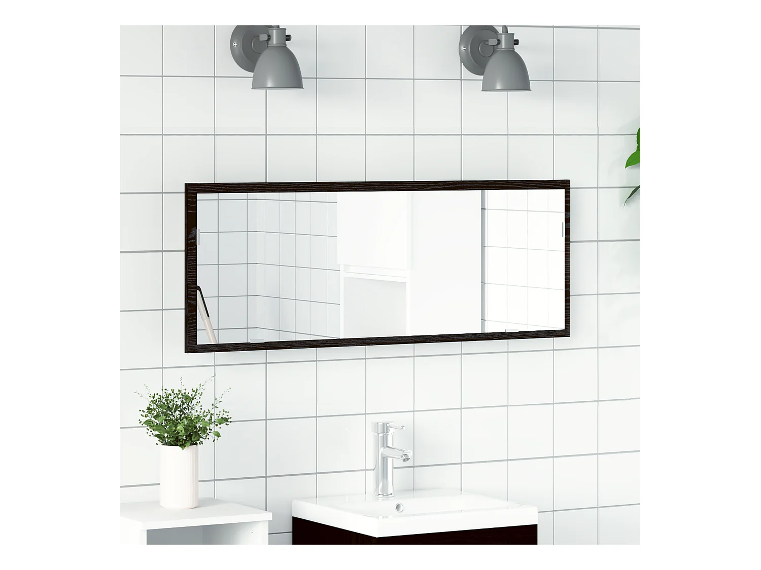 LED badkamerspiegel - Zwarte eik - 100x8,5x37 cm - Gereconstrueerd hout