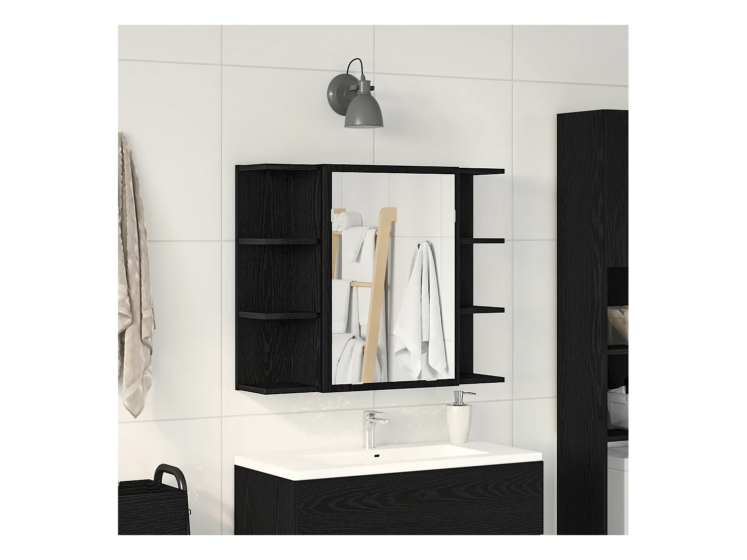 Miroir cabinet Chêne noir Bois massif Compact