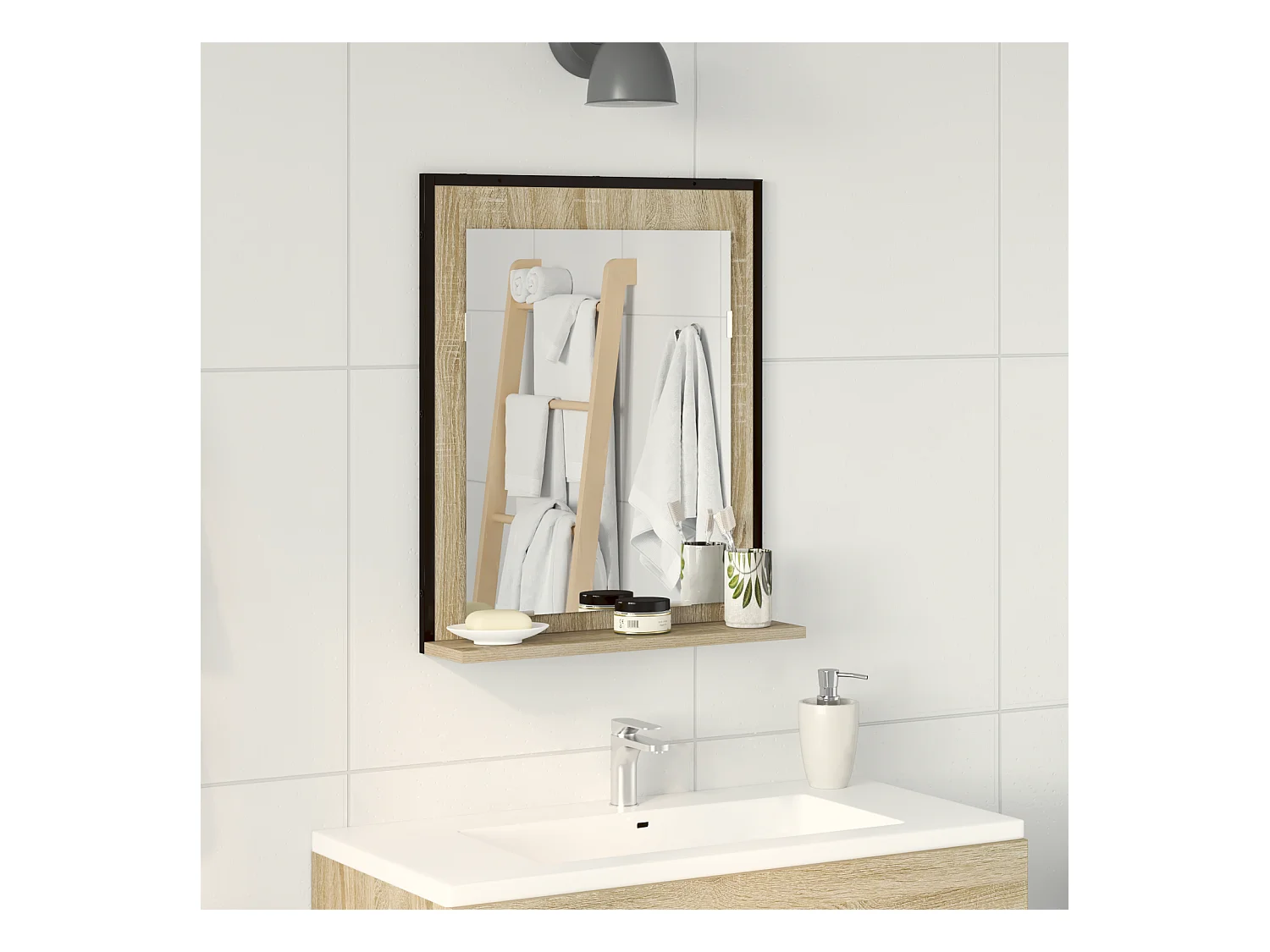 Miroir de Salle de Bain avec Étagère Chêne Sonoma 50x12x60 cm Bois d'Ingénierie