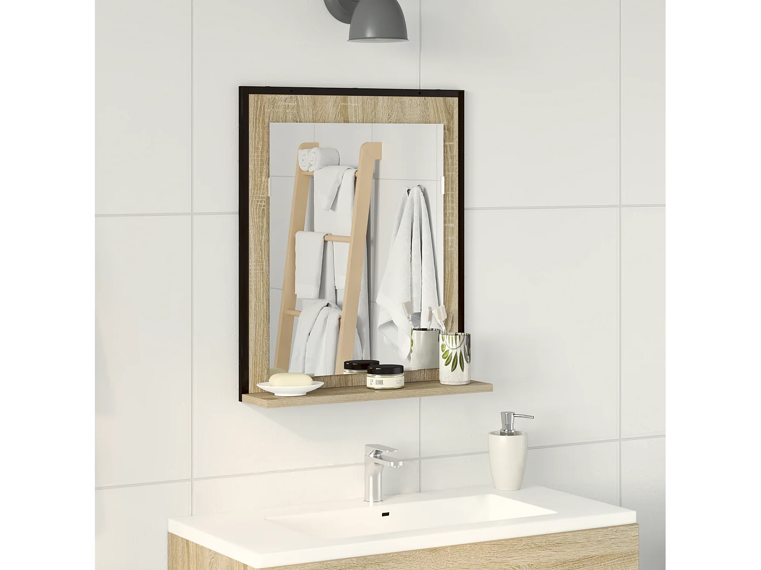 Miroir de Salle de Bain avec Étagère Chêne Sonoma 50x12x60 cm Bois d'Ingénierie