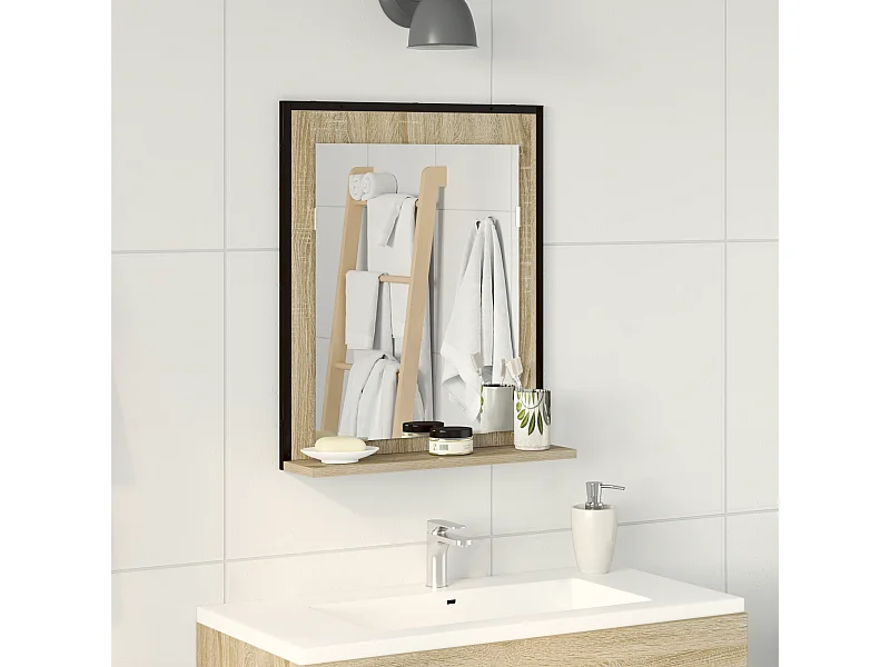 Miroir de Salle de Bain avec Étagère Chêne Sonoma 50x12x60 cm Bois d'Ingénierie