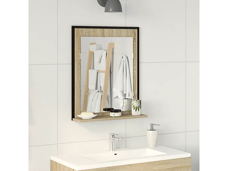 Miroir de Salle de Bain avec Étagère Chêne Sonoma 50x12x60 cm Bois d'Ingénierie