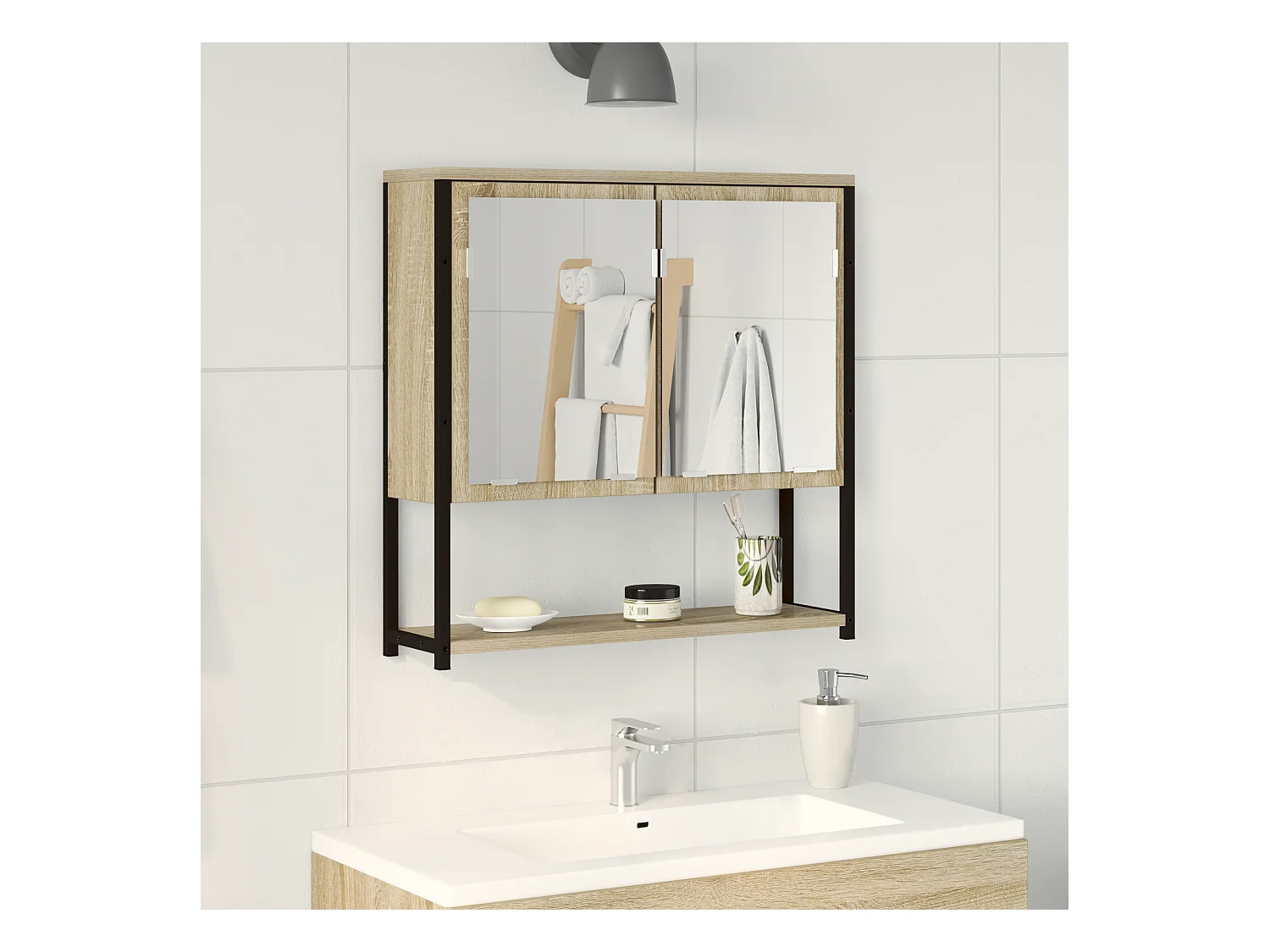 Meuble de salle de bain miroir Chêne Sonoma 60x16x60 cm en bois d'ingénierie