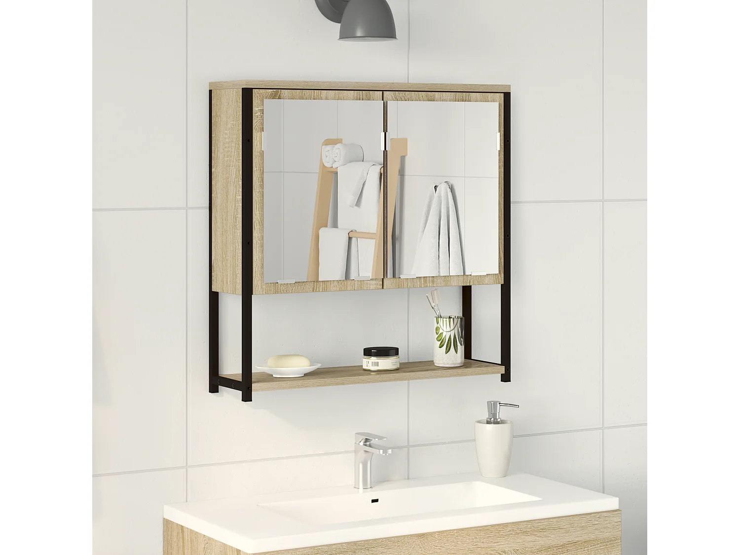 Meuble de salle de bain miroir Chêne Sonoma 60x16x60 cm en bois d'ingénierie