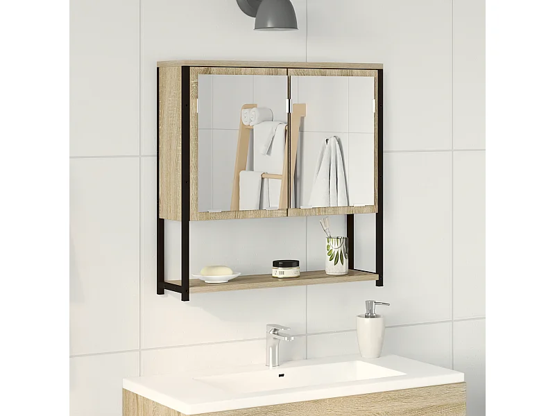 Meuble de salle de bain miroir Chêne Sonoma 60x16x60 cm en bois d'ingénierie