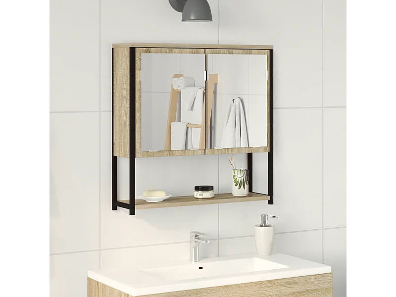 Meuble de salle de bain miroir Chêne Sonoma 60x16x60 cm en bois d'ingénierie