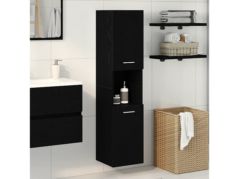 Armoire Murale de Salle de Bain Noir Chêne 30x30x130 cm Bois Aggloméré